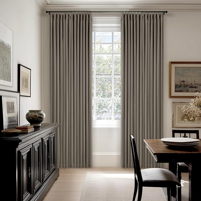 Dark Taupe Linen Blackout Pinch Pleated 108 Inch Curtains - Image 7