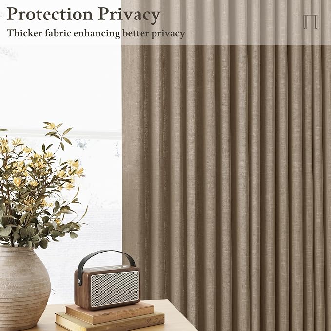 84 Inch Latte Linen Pleated Semi Sheer Vintage Curtains - Image 6