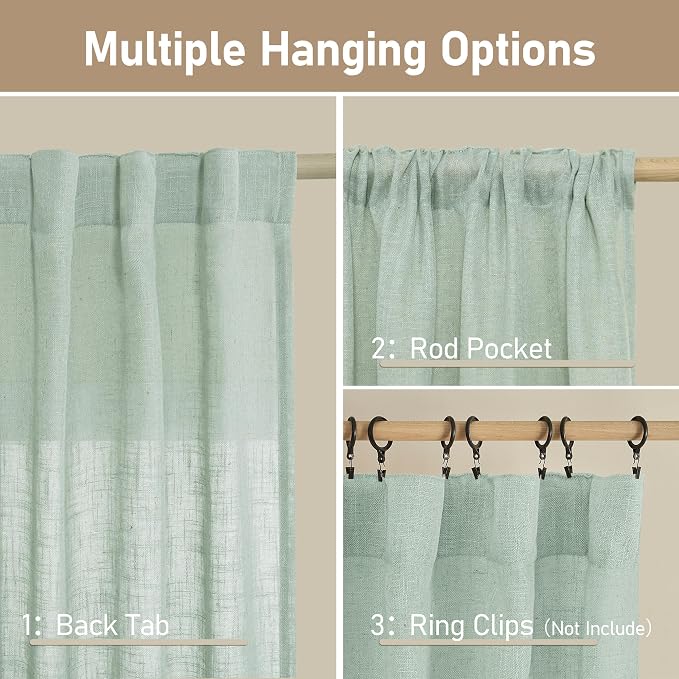 Light Sage Semi Sheer Linen Curtains 72 inch Length - Image 3