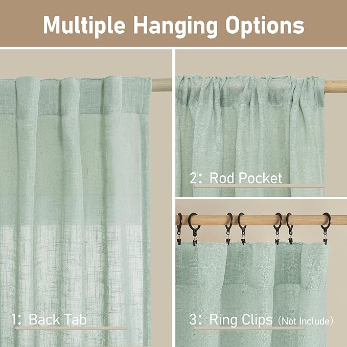 54 Inch Semi Sheer Window Linen Curtains, Light Filtering Panels | Linen - Image 3
