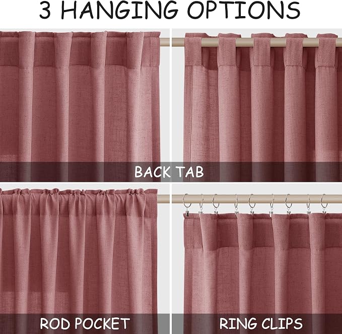 Canyon Rose Linen Curtains for Living Room 63 Inches Long 2 Panel Set Light - Image 2