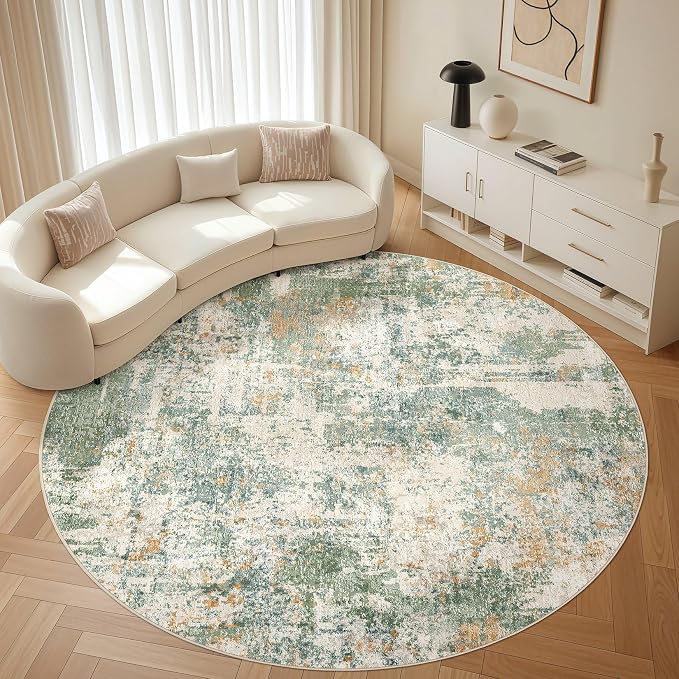 LOONGRUG Round Rug 10x10 Washable Circle Large Neutral Modern Rugs Green | - Image 8