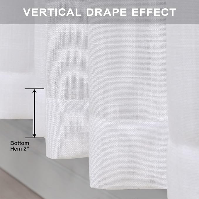 Pitalk White Linen Sheer Drape 104 Inch Curtains - Image 6