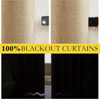 NICETOWN 100% Blackout Camel Linen Curtains 90 inches Length - Image 2