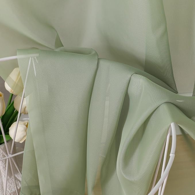 Sage Green Sheer Curtains 90 Inches Long 2 Panels - Image 4