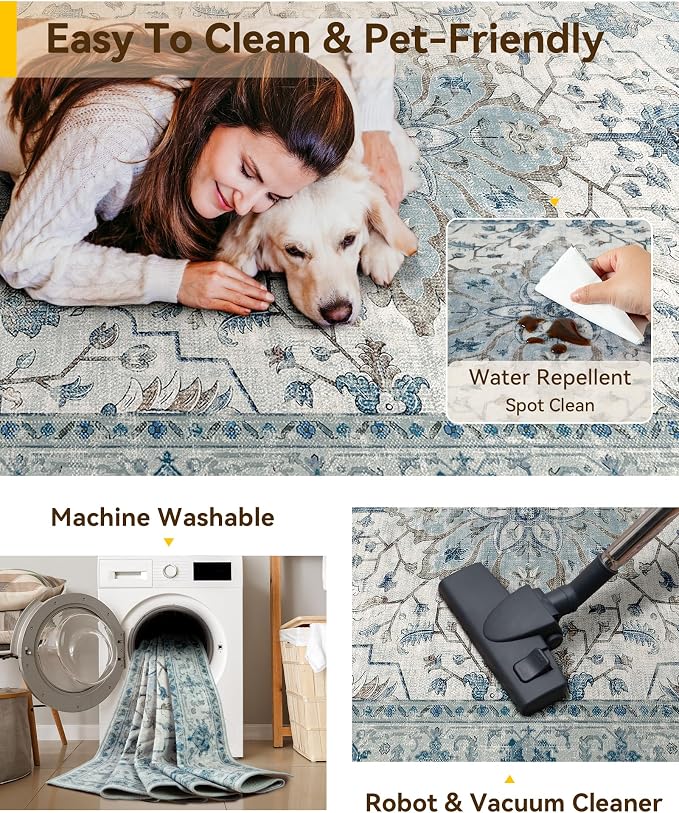 RELEANY Washable Area Rug, Square 7'x7', Water Repellent, Pet Friendly - Image 3