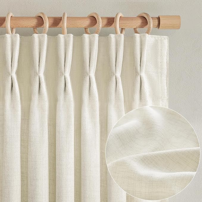 Cream Memory Shape Pleated 95 Inch Curtains 2 Panels Set - Image 2
