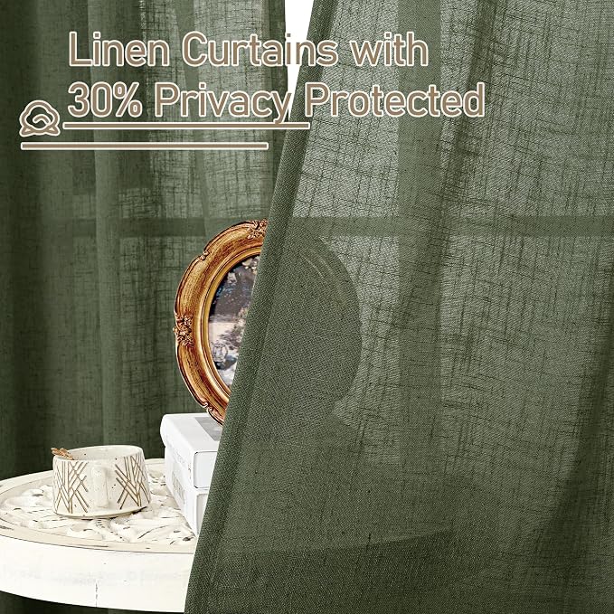 Olive Green Linen Sheer Curtains 96 Inches Long - Image 5