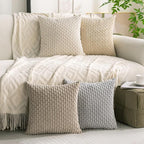 Set of 4 Neutral Decorative Throw Pillow Covers 22x22 Inch Corduroy Pillow - Image 9