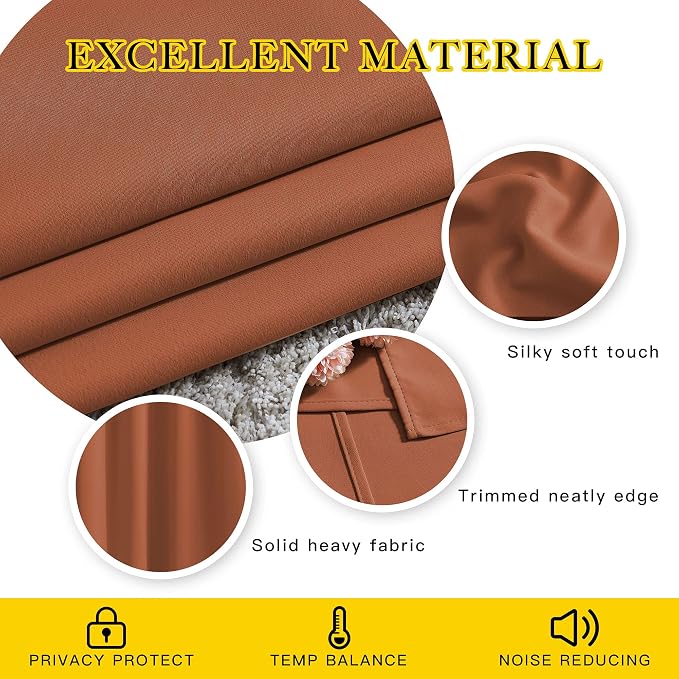 NICETOWN Blackout Burnt Orange Curtains 108 inch Long 2 Panels - Image 4