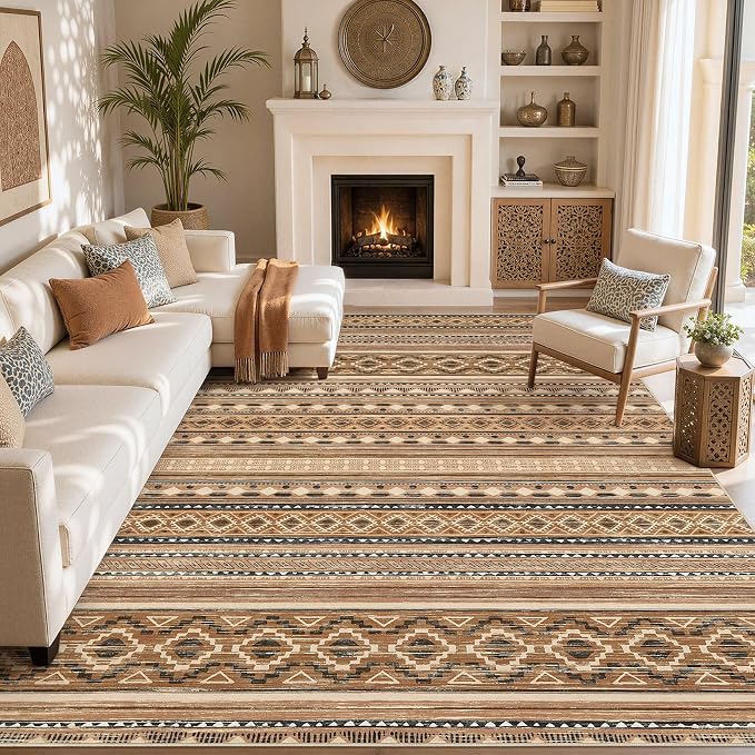 cotiled 10x12 Area Rugs Washable Boho Living Room Rug Brown/Beige | Stain by COTILED