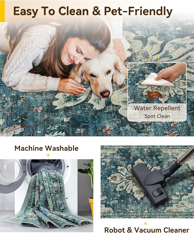 RELEANY Washable Area Rug, Large 9'x12', Water Repellent, Pet Friendly - Image 6