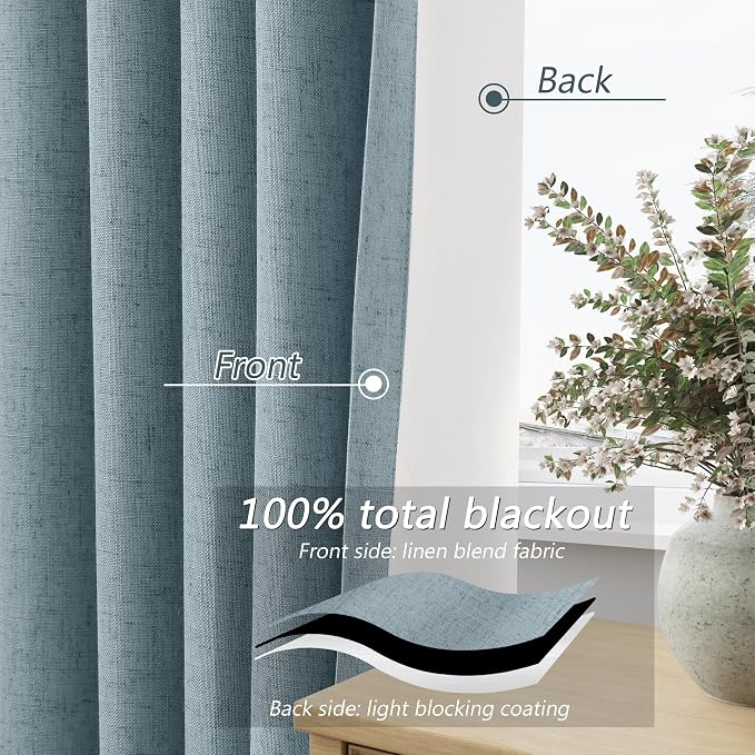 100% Blackout Linen Curtains 90 Inch Length 2 Panels Set - Image 3