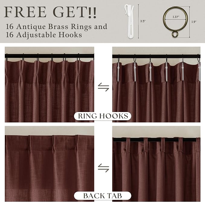 Rust Brown Linen Pleated Light Filtering Curtains - Image 3