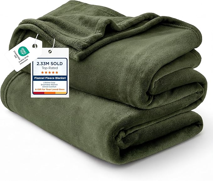 Bedsure Fleece Blanket Queen Blanket Olive Green by Unknown