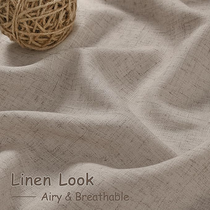 Ecru Linen 112 Inch Curtains for Living Room Light Filtering Semi Sheer Curtain - Image 3