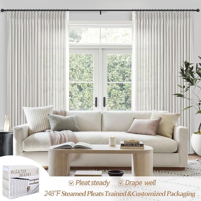 Beige White Linen Extra Wide Sheer Curtains 70 x 90 Inches Long 2 Panels Set - Image 5