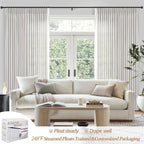 Beige White Linen Extra Wide Sheer Curtains 70 x 90 Inches Long 2 Panels Set - Image 5