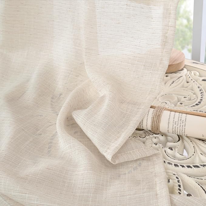 BGment Oatmeal 98 Inches Long Linen Curtains - Image 7