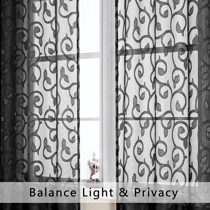 Furman Sheer Curtains 45 Inch Long 2 Panels Set, Airy Jacquard Clip Short Voile - Image 3