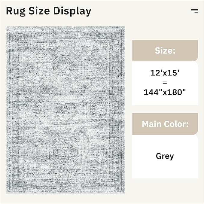 Soalmost 12x15 Washable Area Rugs Soft Living Room Rug Abstract Grey | Large - Image 5