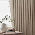 Pleated Linen Semi Sheer Grey Beige Memory Shaped Curtains 90 Inches Long | - Image 7
