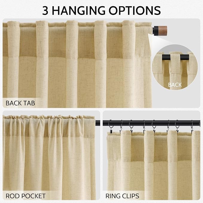 Extra Long 120 Inch Curtains for Living Room Cream Yellow Linen Modern - Image 2