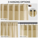 Extra Long 120 Inch Curtains for Living Room Cream Yellow Linen Modern - Image 2