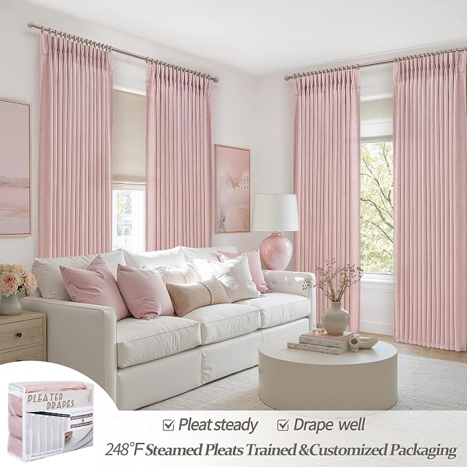 Light Pink Pinch Pleated Curtains 90 Inches Long - Image 6