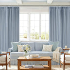 Blue 96 Inch Blackout Pinch Pleated Thick Linen Curtains - Image 8