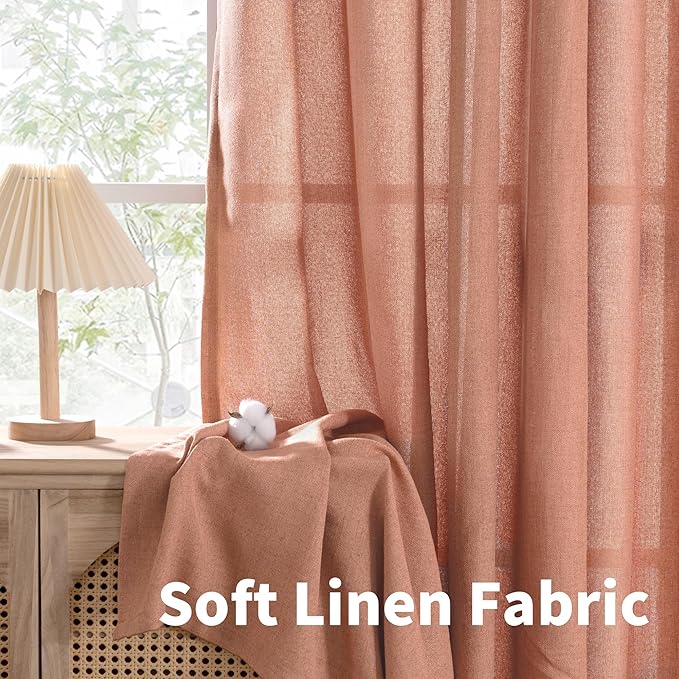 YoungsTex Terracotta Linen Curtains 63 Inch Length - Image 6