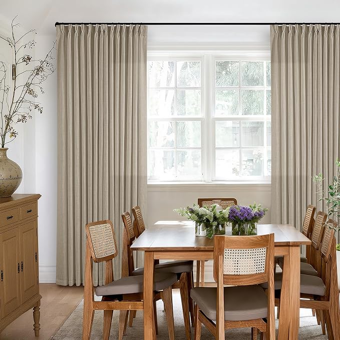 Dark Flax Linen Pinch Pleat Light Filter Curtains 120 Inches Long 2 Panels | - Image 6