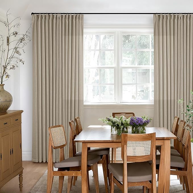 Pleated Linen Semi Sheer Grey Beige Memory Shaped Curtains 90 Inches Long | - Image 6