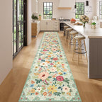 DUKINO 2.6x14 Washable Runner Rug, Floral Non Slip Long Runner Rug, Low Pile - Image 3