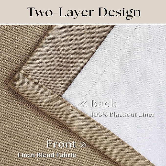 Light Brown Pinch Pleated 100% Blackout Linen Curtains 84 Inch Length 40x84 | - Image 4