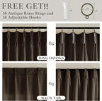 Pinch Pleated Dark Brown Light Filtering Flax Linen Curtains 96 Inches Long | - Image 6