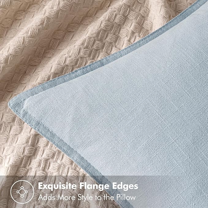 MIULEE Decorative Linen Euro Sham Pillow Covers 24x24 Light Blue | Boho - Image 2