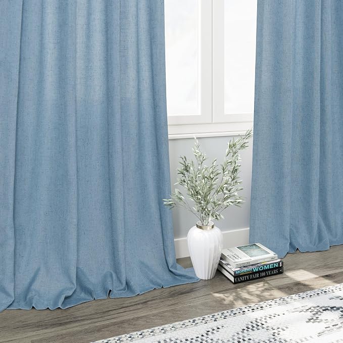 Blue Linen Curtains for Living Room 2 Panels Set Extra Long Back Tab Light - Image 6