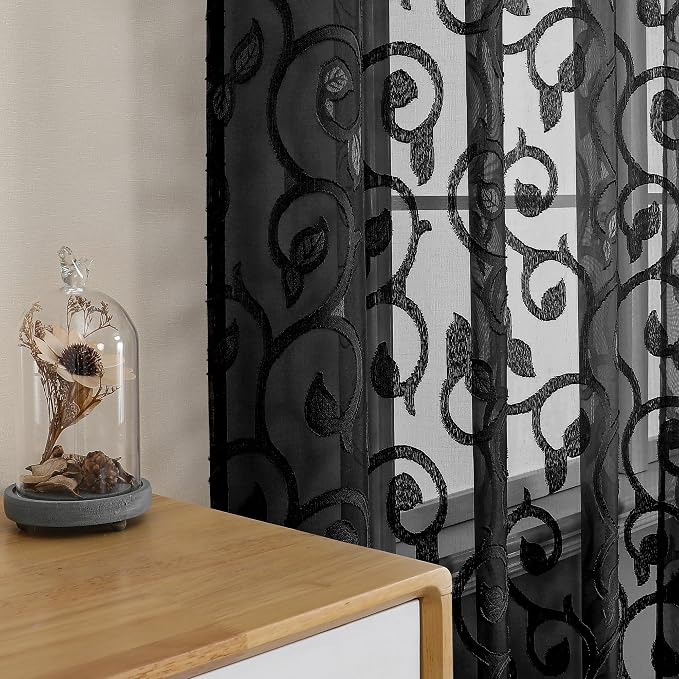Furman Sheer Curtains 45 Inch Long 2 Panels Set, Airy Jacquard Clip Short Voile by OWENIE