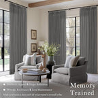 90 Inch Charcoal Gray Pleated Linen Light Filtering Memory Trained Curtains | - Image 2