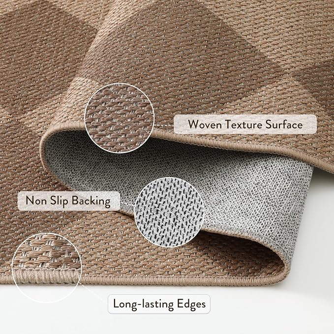 Lahome Checkered Easy Jute Living Room Rug, 8x10 Outdoor Rugs Washable | - Image 5