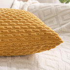 Set of 4 Mustard Yellow Decorative Throw Pillow Covers 16x16 Inch Corduroy - Image 6