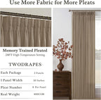 84 Inch Latte Linen Pleated Semi Sheer Vintage Curtains - Image 5