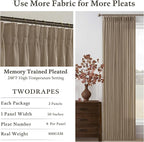 Thick Linen Pinch Pleat Dark Brown Semi Sheer Privacy Curtains 63 Inch Long | - Image 4
