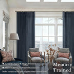 Navy Blue Pinch Pleat Light Filtering Thick Linen Curtains 102 Inches Long | - Image 2