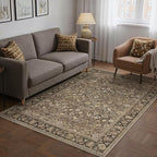 3x5 Brown Vintage Floral Washable Area Rug - Image 3
