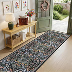PLHXFR 2.6x10 Washable Runner Rug：Floral Indoor Kitchen Carpet Dark Black | - Image 2
