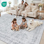 Area Rugs 9x12 Living Room: Bedroom Neutral Washable Carpet Gray | Vintage Boho - Image 7