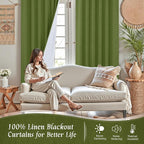 45 Inch Sage Green 100% Blackout Linen Curtains - Image 2