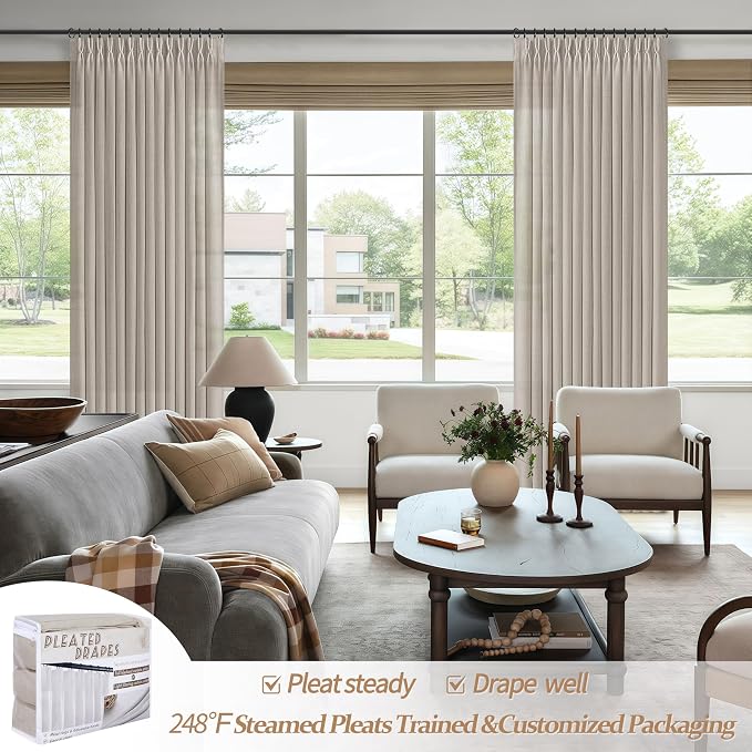 Greyish Brown Pinch Pleated Light Filtering Room Divider Curtains 95 Inches - Image 6